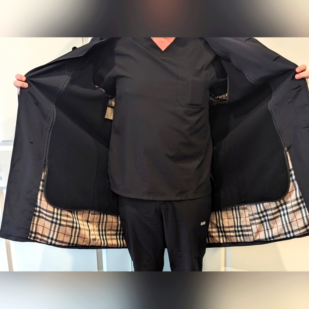 Never Worn Men's BURBERRY Car Coat with Zip Out Wool Lining 44 L/XL